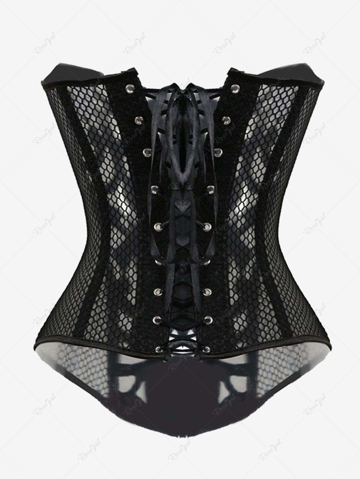 Gothic Button Fishnet Lace Up Corset Flowering Girl