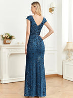 Addisyn Sequin Mermaid Evening Gown With Cap Sleeves Flowering Girl