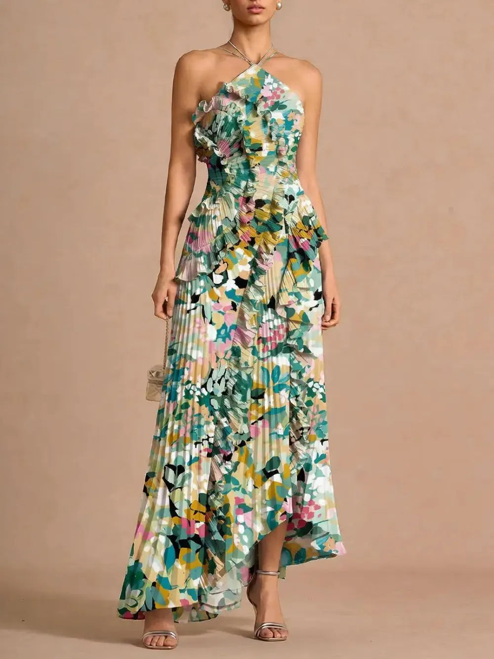 Finneas Peppermint Green Halter Pleated Maxi Dress Flowering Girl