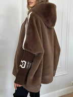 Plush Hooded Vertical Stripe Printed Casual Coat Flowering Girl