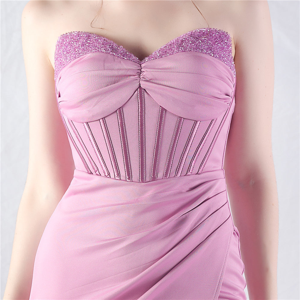 Chizue Purple Strapless Corset Split Maxi Dress Flowering Girl