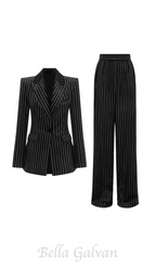 Ally Crystal Pinstripe Blazer Set in Black Flowering Girl