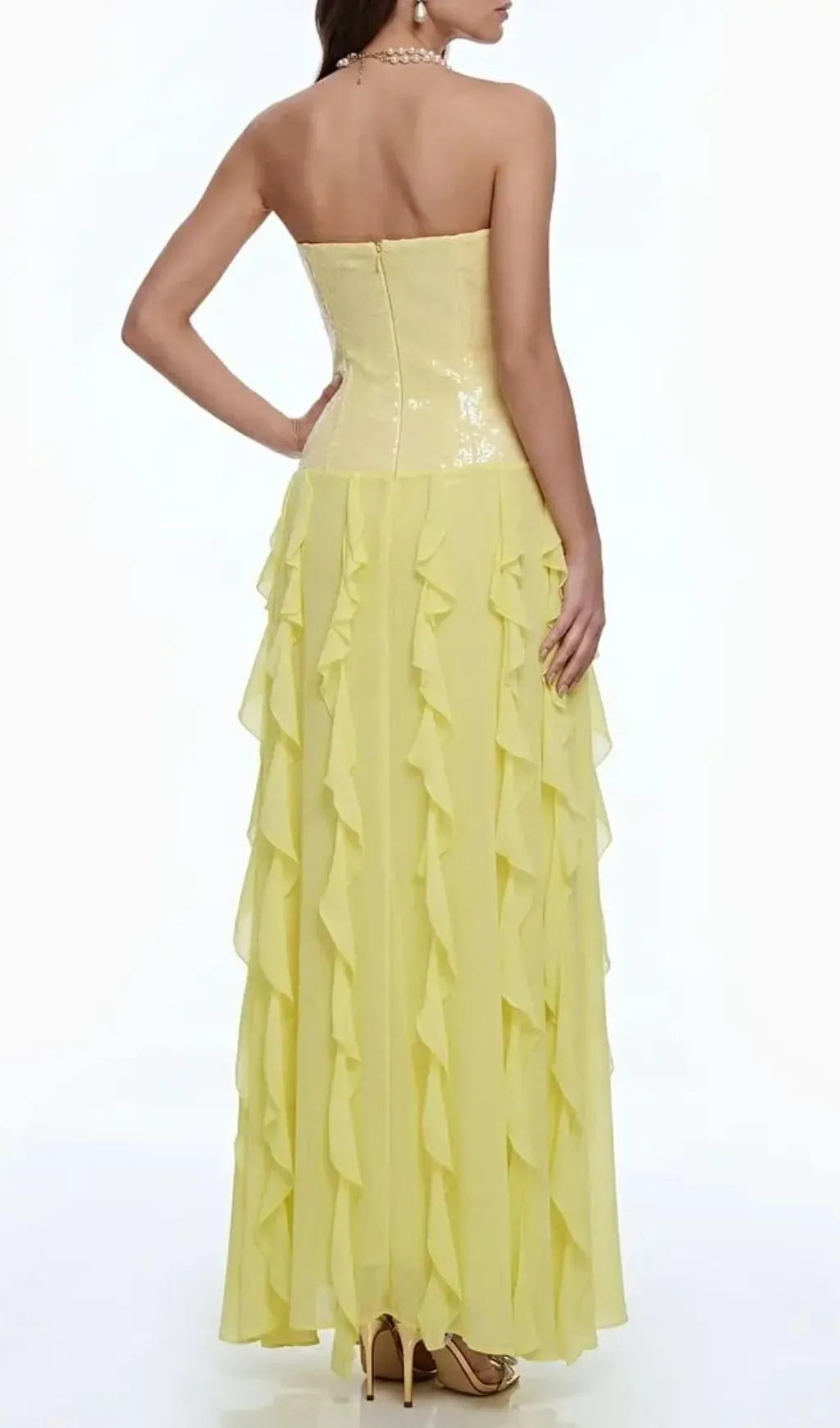 Florence Off-Shoulder Ruffle Slit Maxi Dress In Yellow Flowering Girl