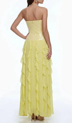 Florence Off-Shoulder Ruffle Slit Maxi Dress In Yellow Flowering Girl