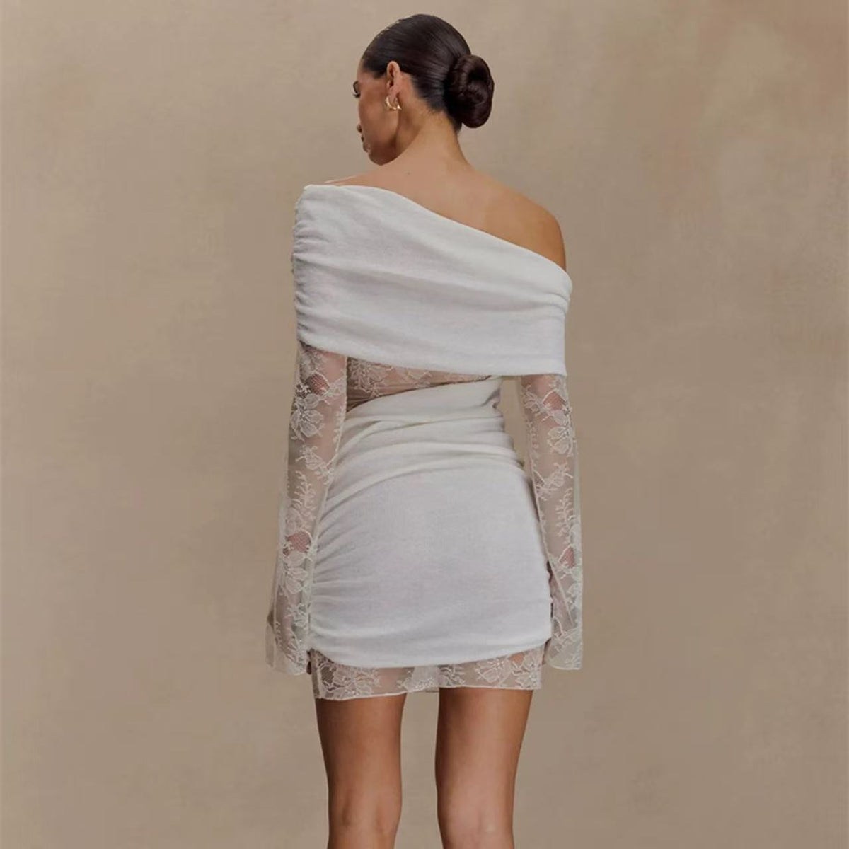 White Lace Strapless Spliced Knitted Mini Dress Flowering Girl