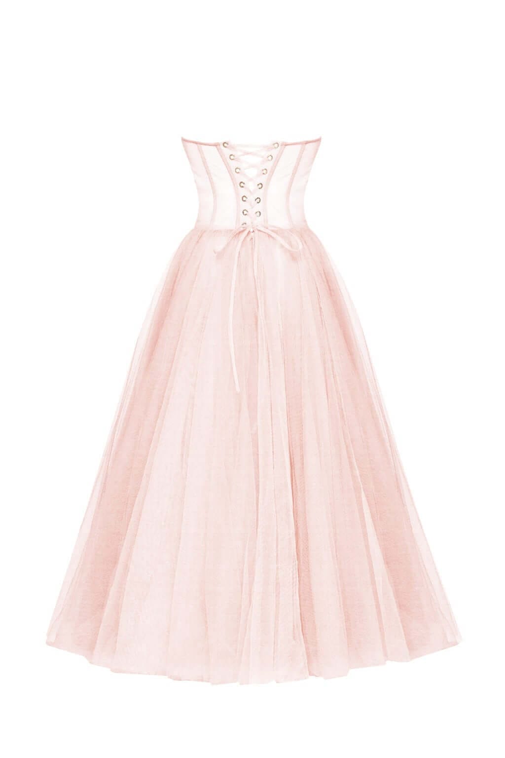 Misty Rose Strapless Puffy Midi Tulle Dress Flowering Girl