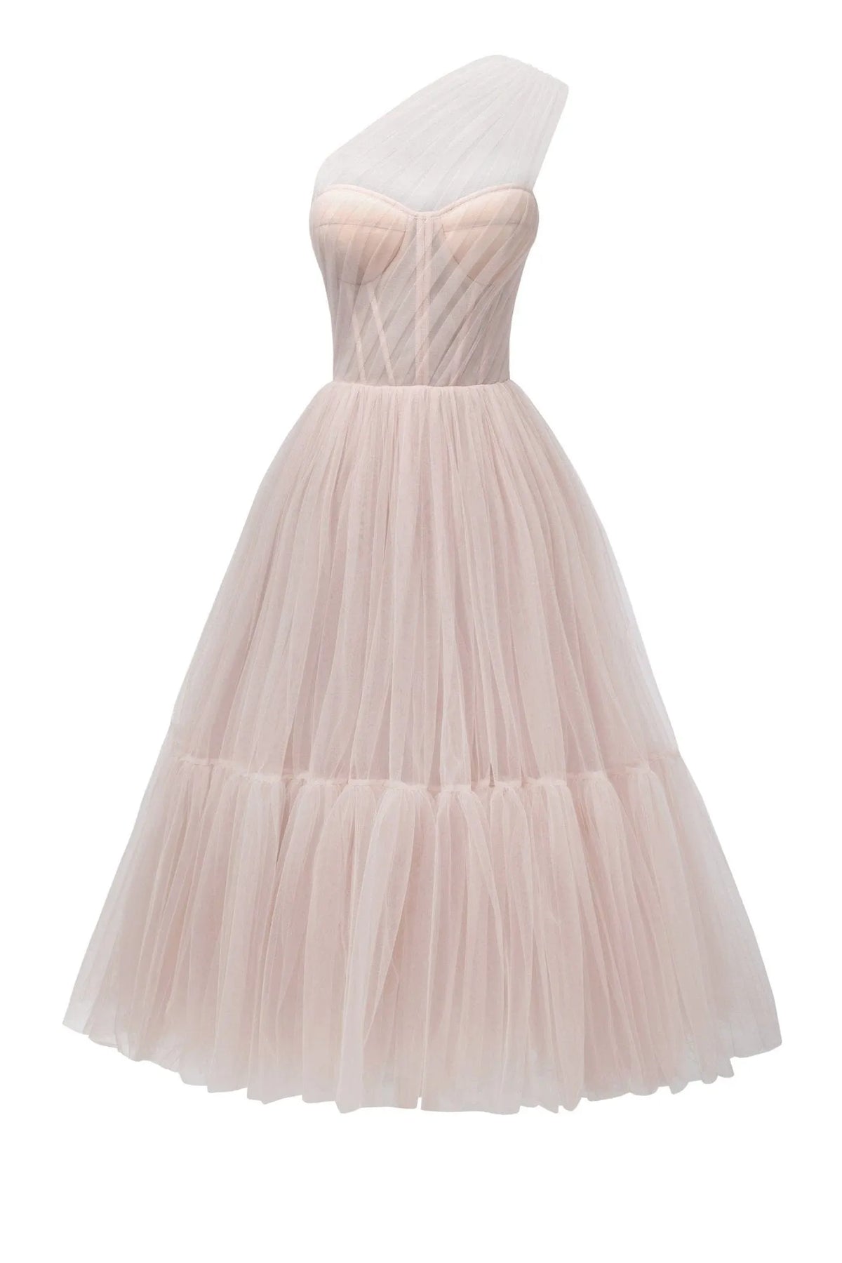 Misty Rose One-Shoulder Cocktail Tulle Dress Flowering Girl