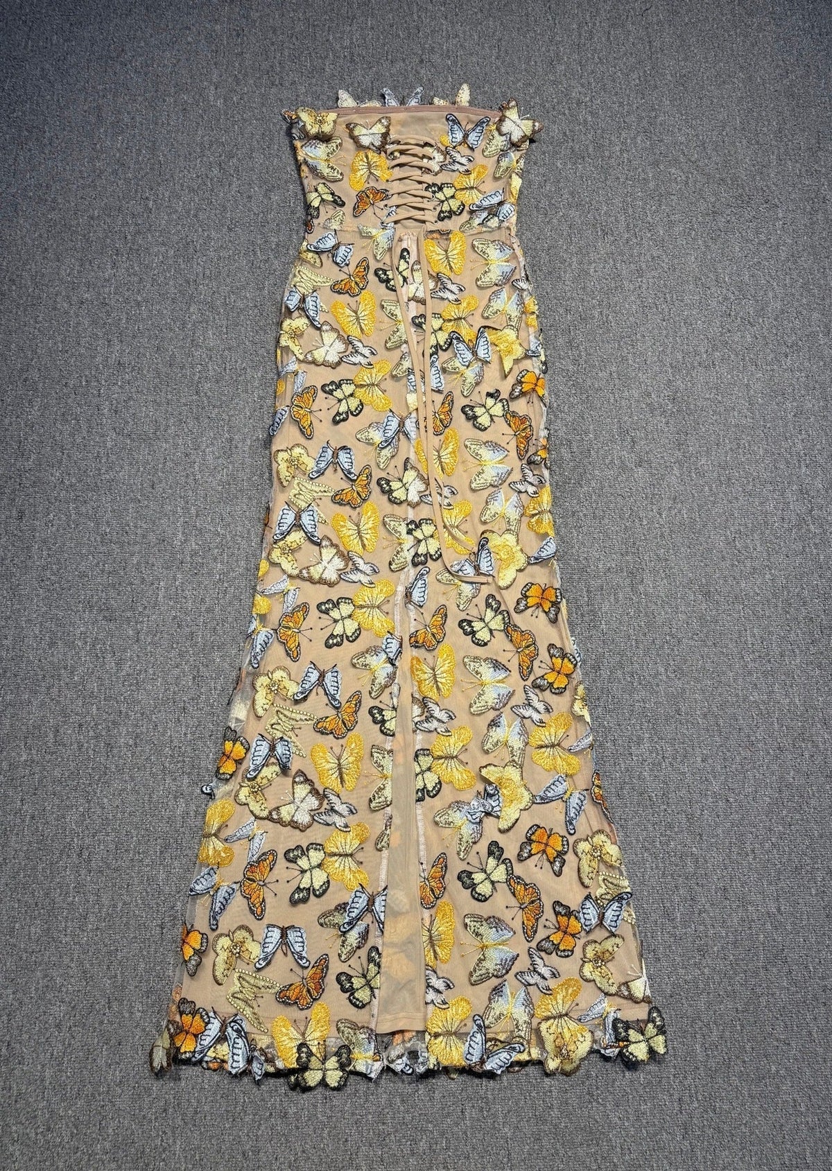 Vivien Multicolor 3D Butterfly Lace Strapless Maxi Dress Flowering Girl