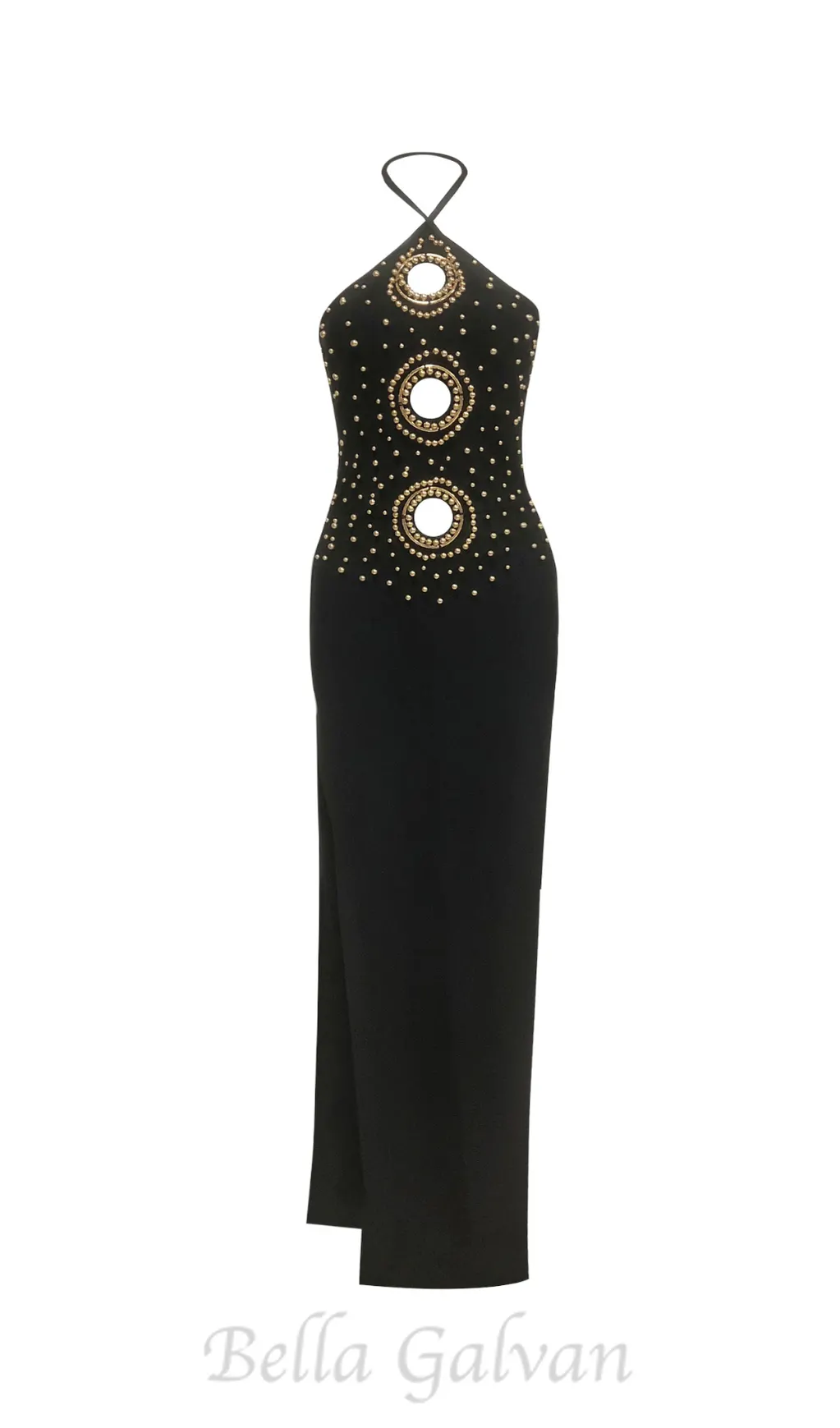 embellished cut out halter maxi dress in black Flowering Girl