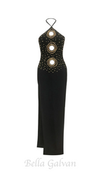 embellished cut out halter maxi dress in black Flowering Girl