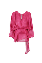 Hermosa Balloon Sleeve Ruch Ruffle Mini Dress In Rose Red Flowering Girl