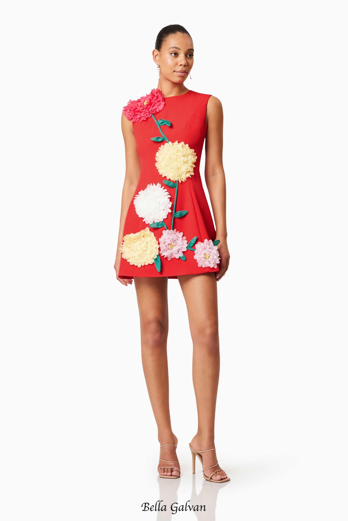 Buttercup Embroidered Mini Dress in Red Flowering Girl
