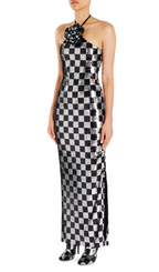 Checkerboard Sequin Halter Gown With Flower Flowering Girl
