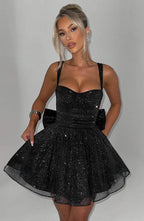 Jacqueline Mini Dress - Black Sparkle Flowering Girl