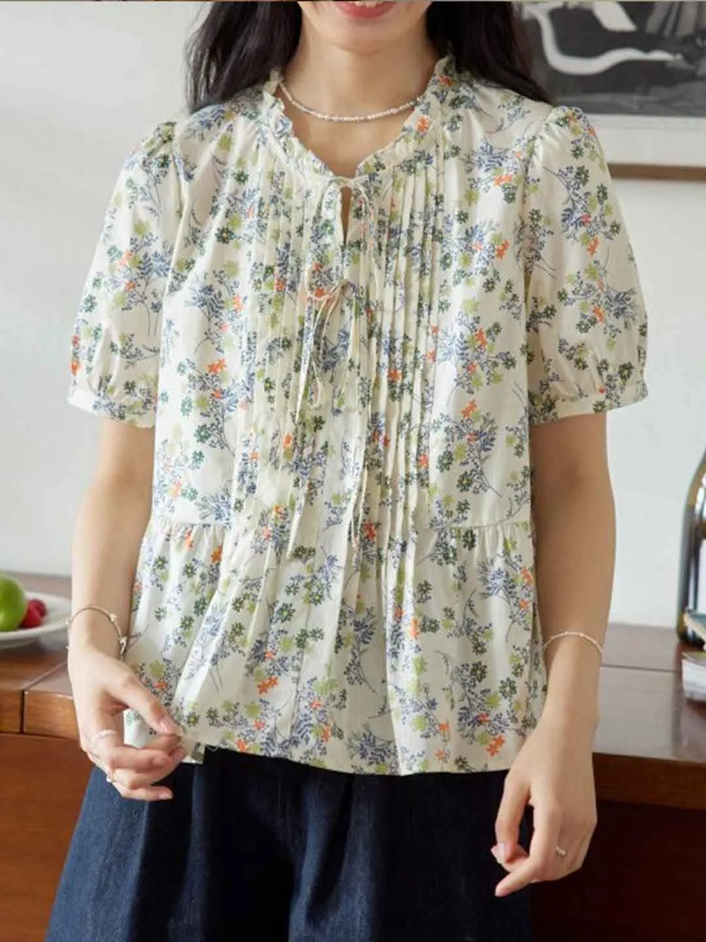 Kelly Daily Auricular Collar Bow Tie Blouse Flowering Girl