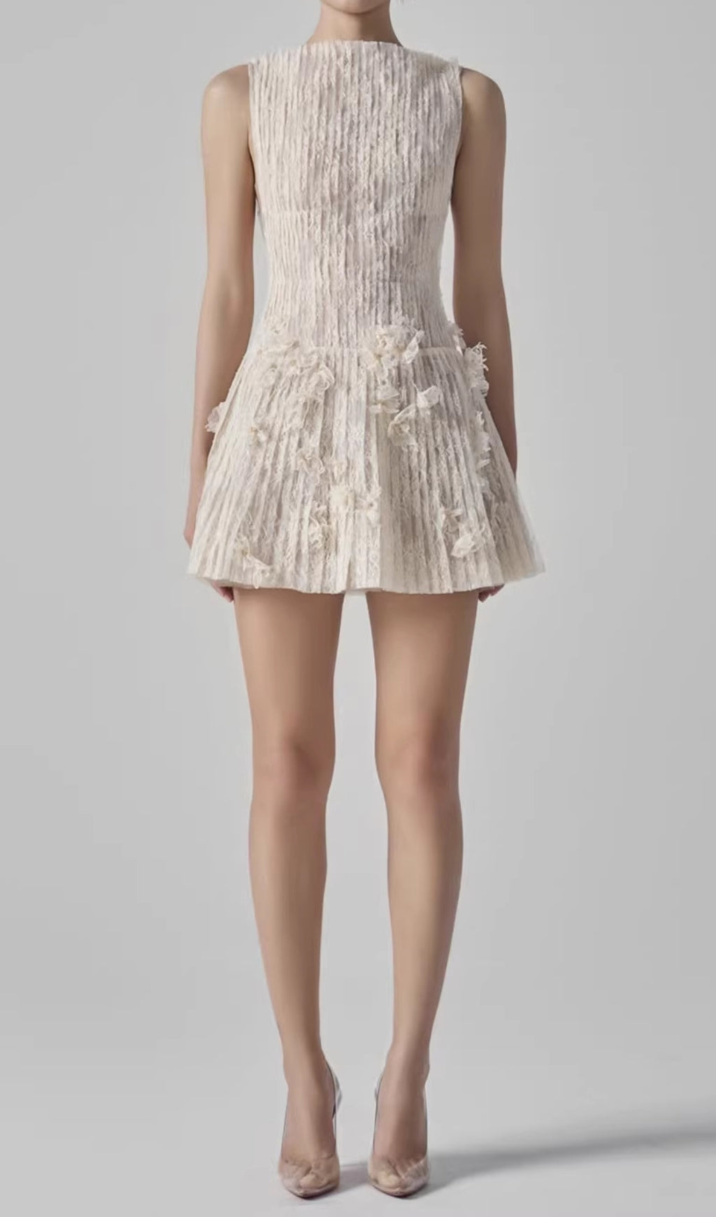 Darda Beige Flower Lace Mini Dress Flowering Girl