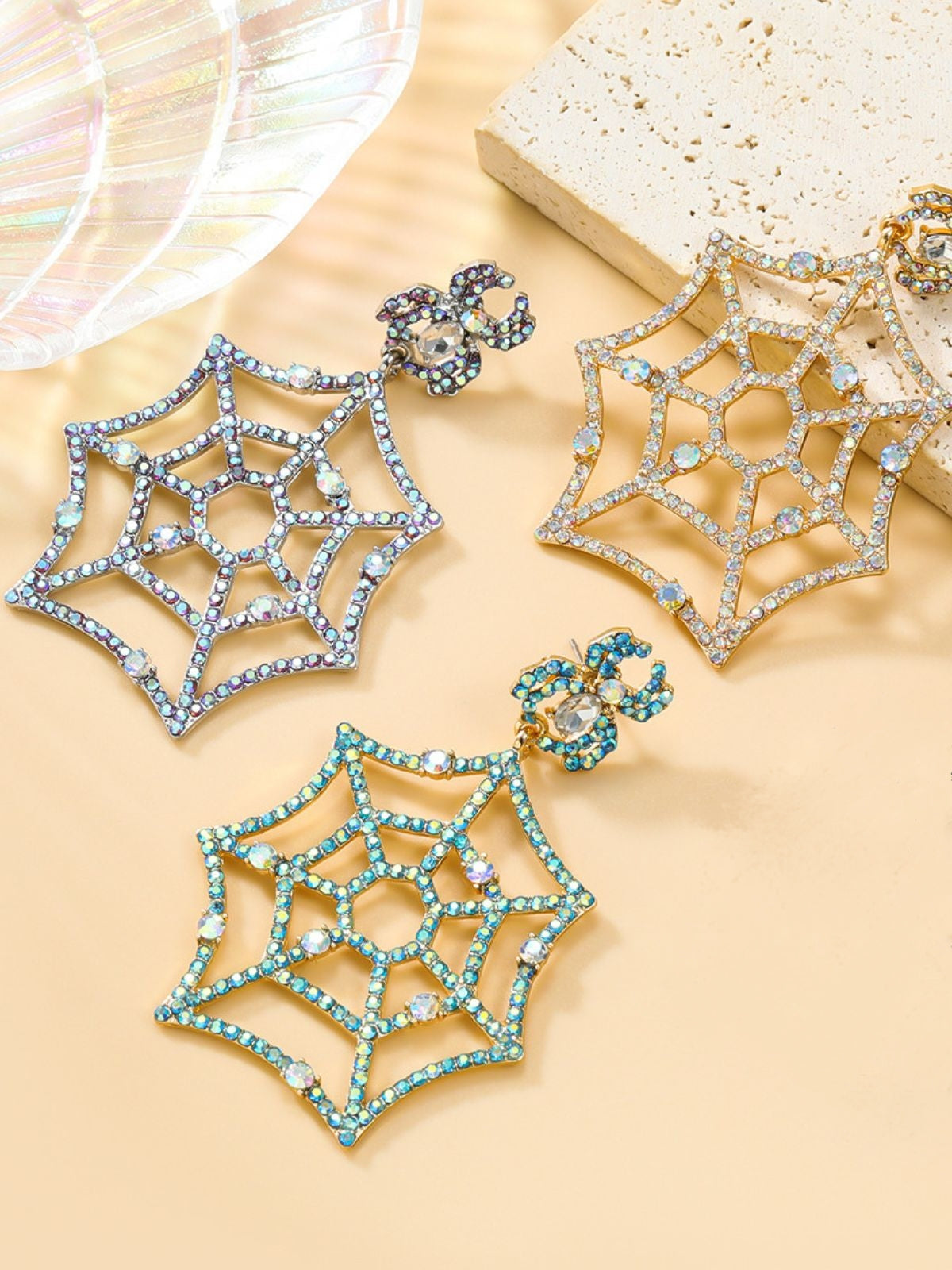 Cobweb Rhinestone Earrings Flowering Girl
