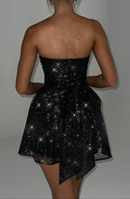 Katrina Mini Dress - Black Sparkle Flowering Girl