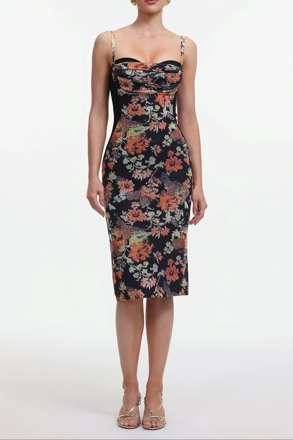 Olga Contour Sleeveless Floral Print Bandage Midi Dress Flowering Girl