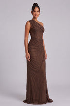 Chocolate Brown Floral Lace Column Gown Flowering Girl