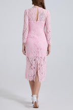 Bernice Rhinestone Fishbone Lace Midi Dress In Pink Flowering Girl