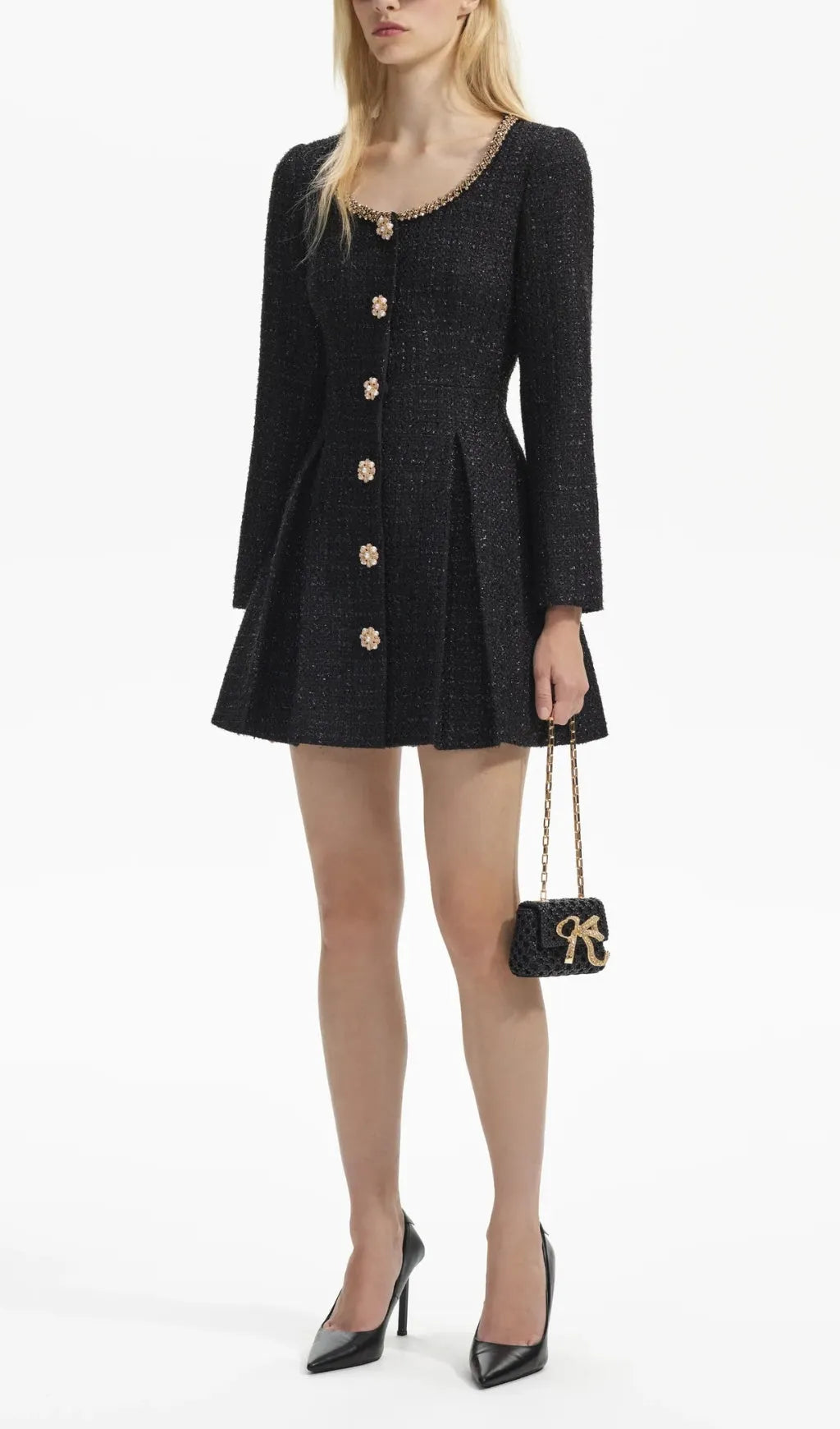 Black Boucle Tailored Mini Dress Flowering Girl