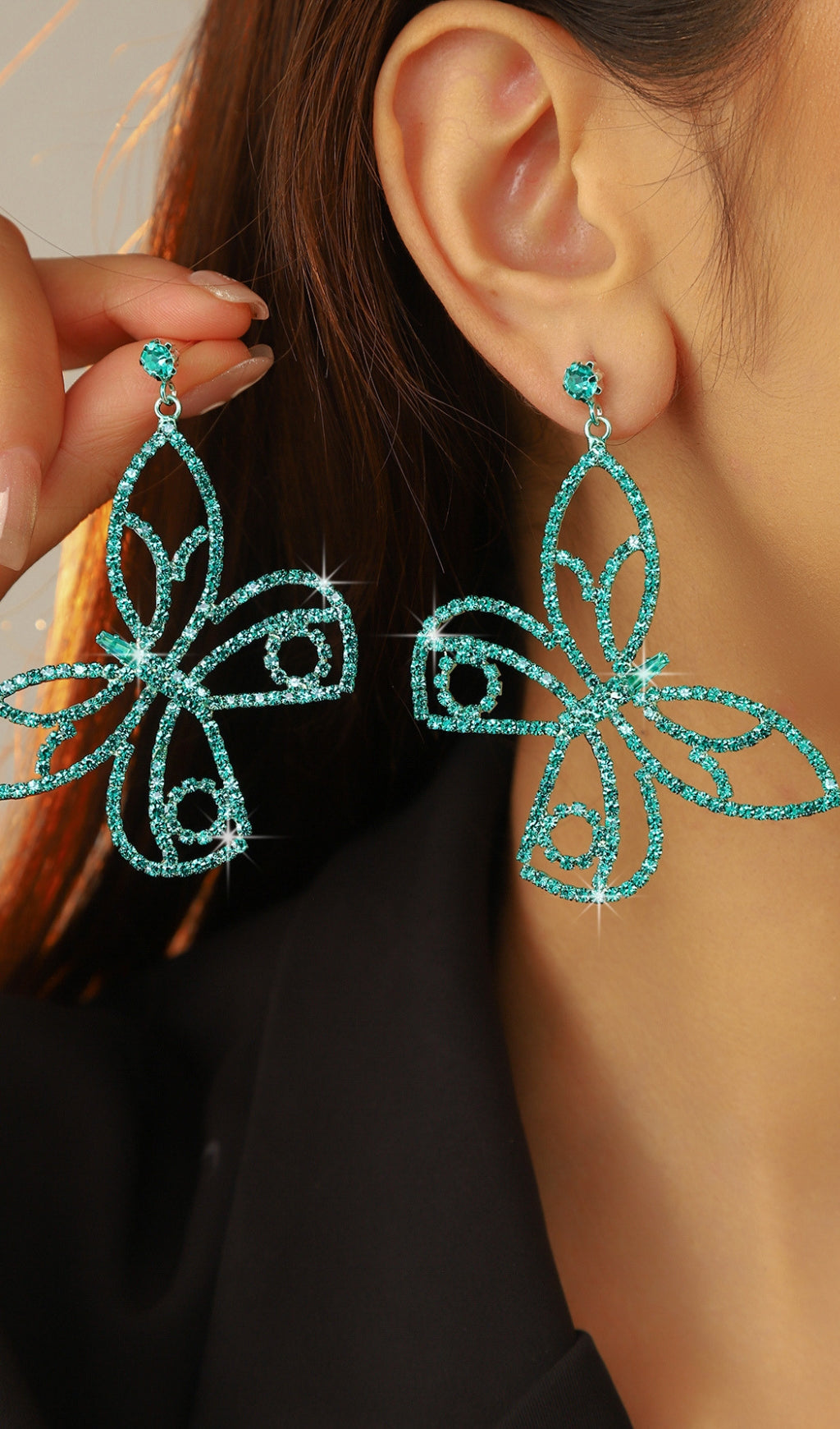 Dougal Blue Rhinestone Butterfly Earrings Flowering Girl