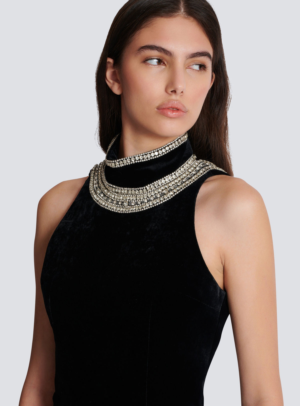 Embroidered Velvet Halterneck Maxi Dress In Black Flowering Girl