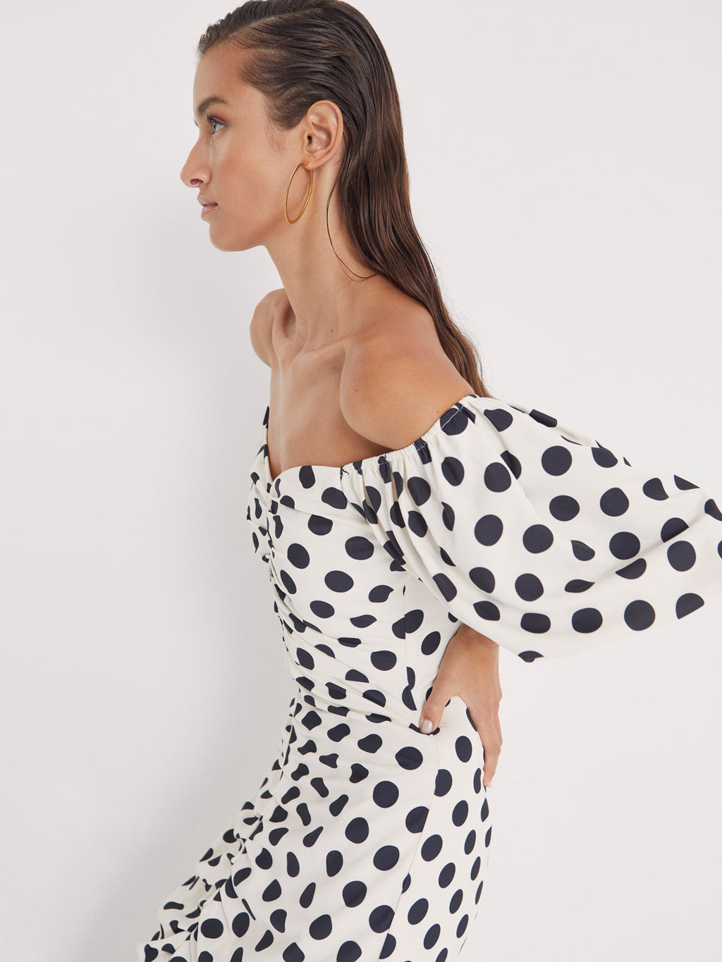 Rita Dots - Draped Polka Dot Midi Dress Flowering Girl