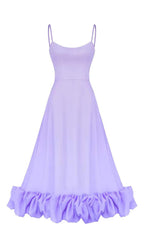 Suspender A-Line Midi Dress In Purple Flowering Girl