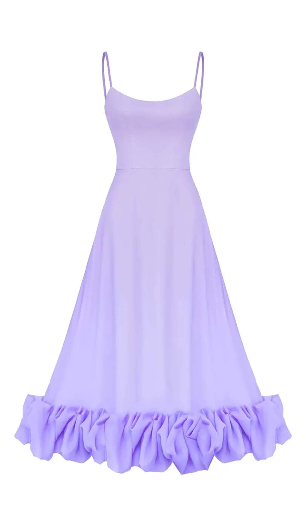 Suspender A-Line Midi Dress In Purple Flowering Girl