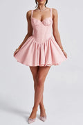 Lace Ruffle Trim Corset Mini Dress In Pink Flowering Girl