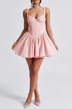 Lace Ruffle Trim Corset Mini Dress In Pink Flowering Girl