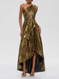 Galena One Shoulder Pleated Metallic Dress Flowering Girl