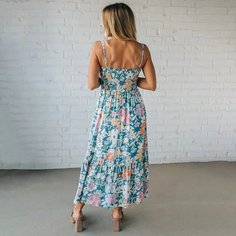 Blue Print Slip Maxi Dress Flowering Girl