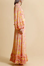 chiffon ruffled wrap maxi dress in orange Flowering Girl