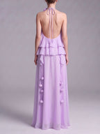 Myriam Purple Halter Flower Maxi Dress