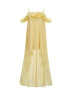 Mylie Yellow Spaghetti Flower Pleated Maxi Dress