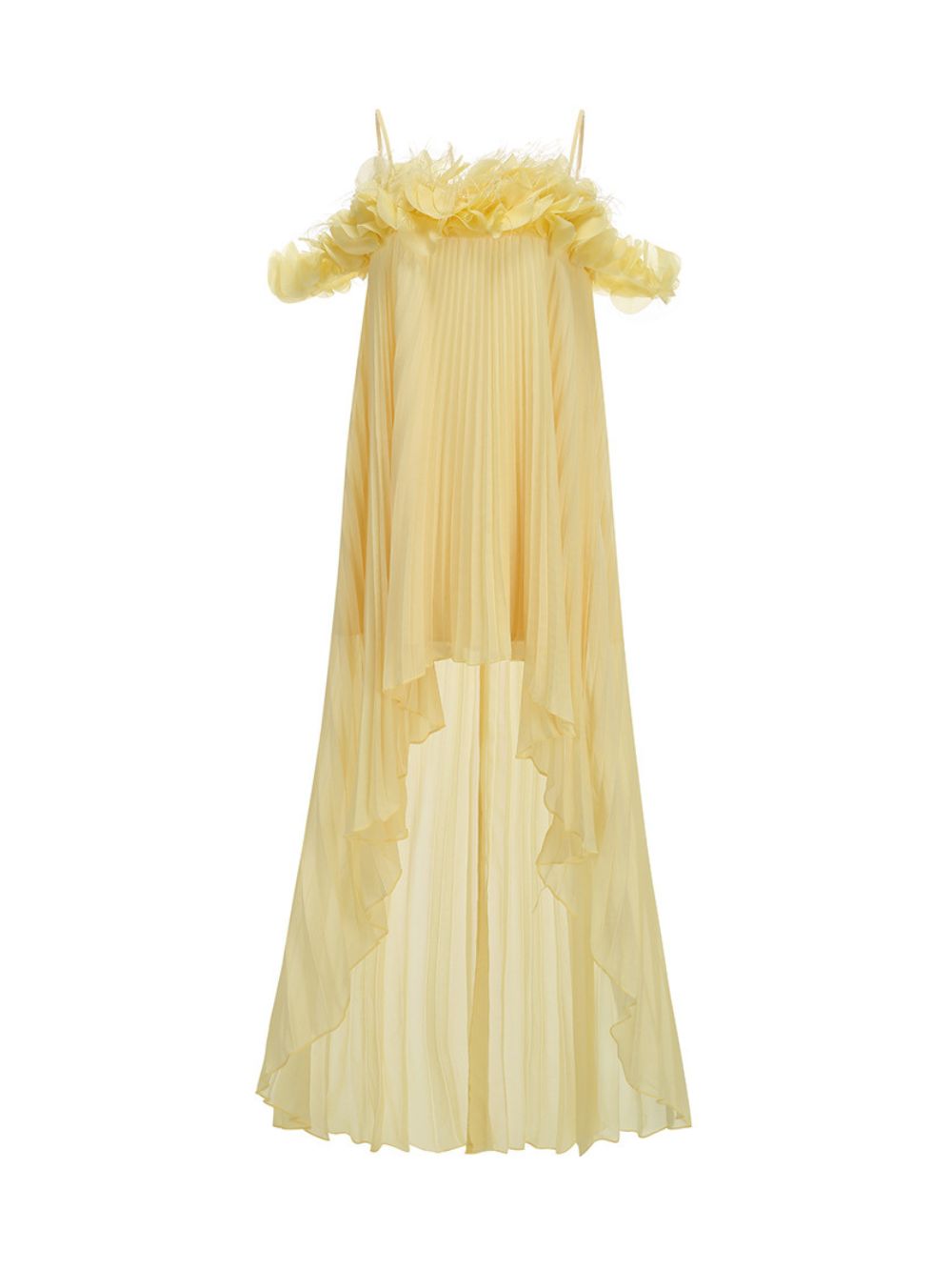 Mylie Yellow Spaghetti Flower Pleated Maxi Dress