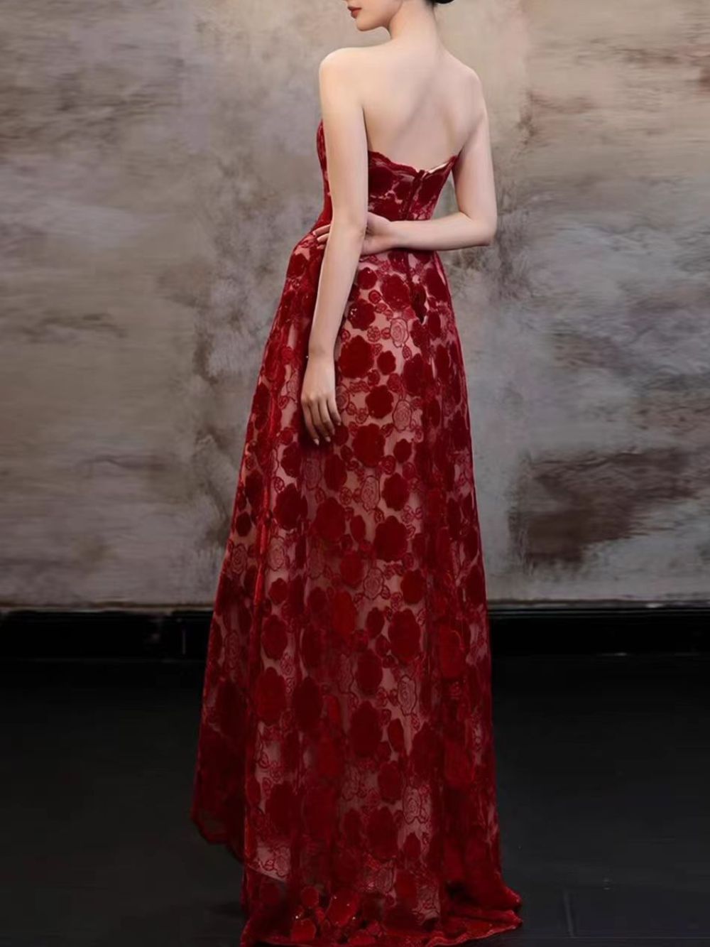 MyAnna Red Strapless Floral Maxi Dress