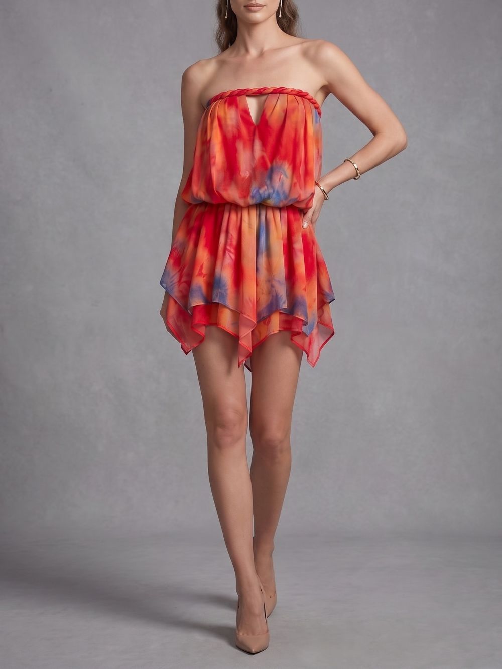 Muska Strapless Printed Mini Dress