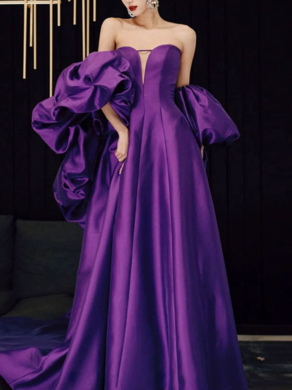 Purple Satin A-Line Evening Gown