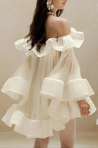 Bernice Ruffle Layer Crinkle Chiffon Mini Dress In White Flowering Girl