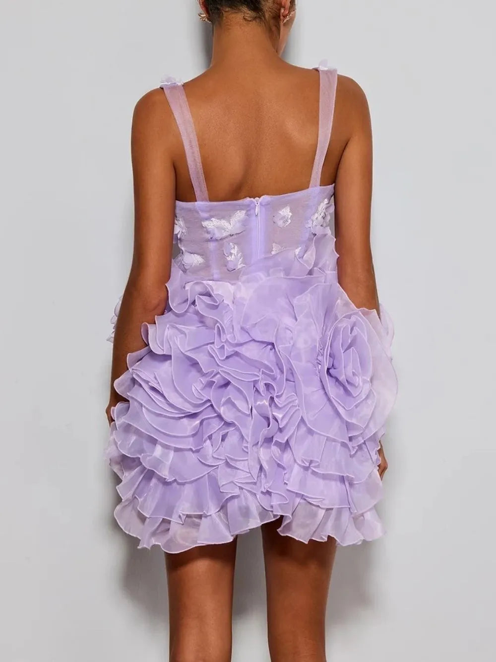 Ervin Purple V Neck Flower Mini Dress Flowering Girl