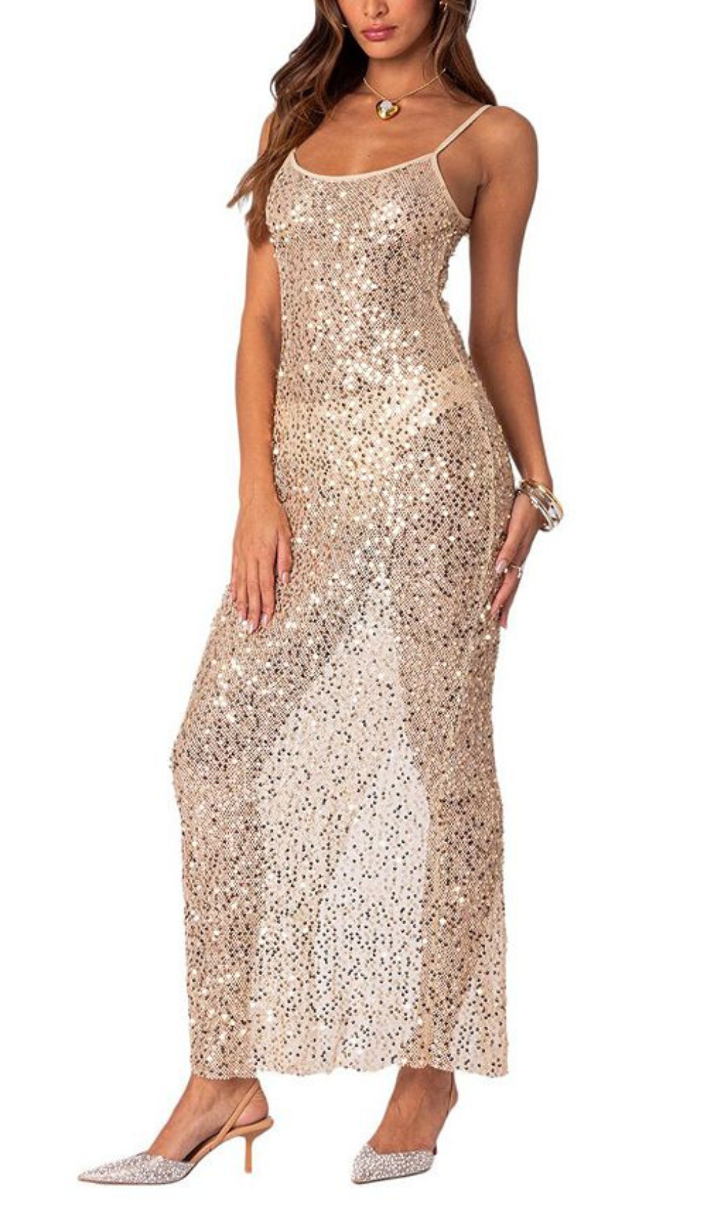 SEQUIN SHEER MESH MAXI DRESS Flowering Girl