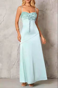 Simona Ruffle Trim Silk Maxi Dress In Mint Flowering Girl
