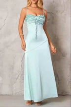 Simona Ruffle Trim Silk Maxi Dress In Mint Flowering Girl