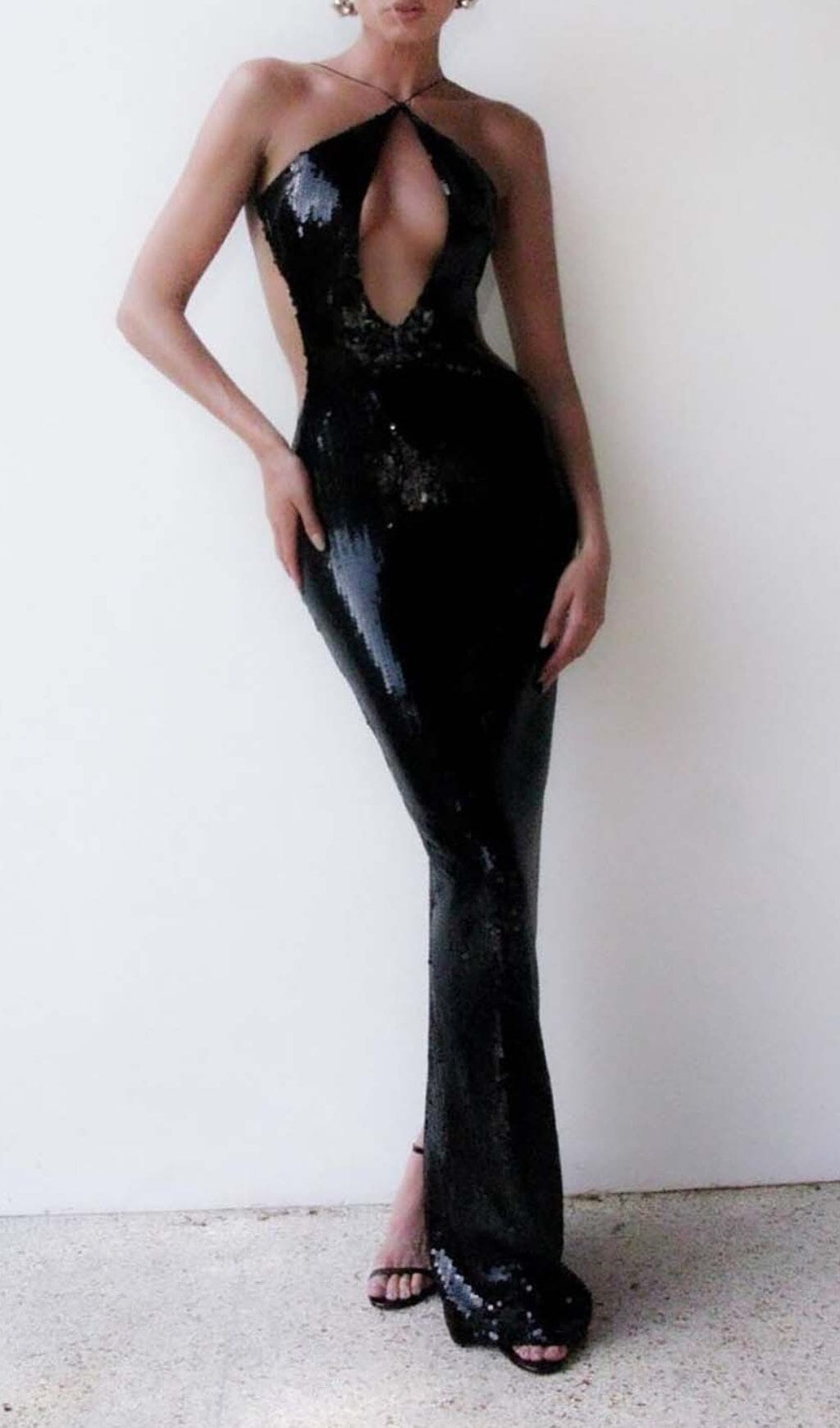 Front Cutout Backless Maxi Dress In Black