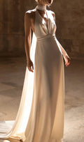 Deniz White Halter Backless Maxi Wedding Dress Flowering Girl