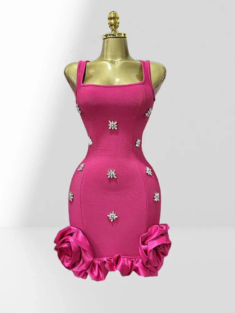 Diamonds Sleeveless Ruffles Bodycon Mini Bandage Dress Flowering Girl